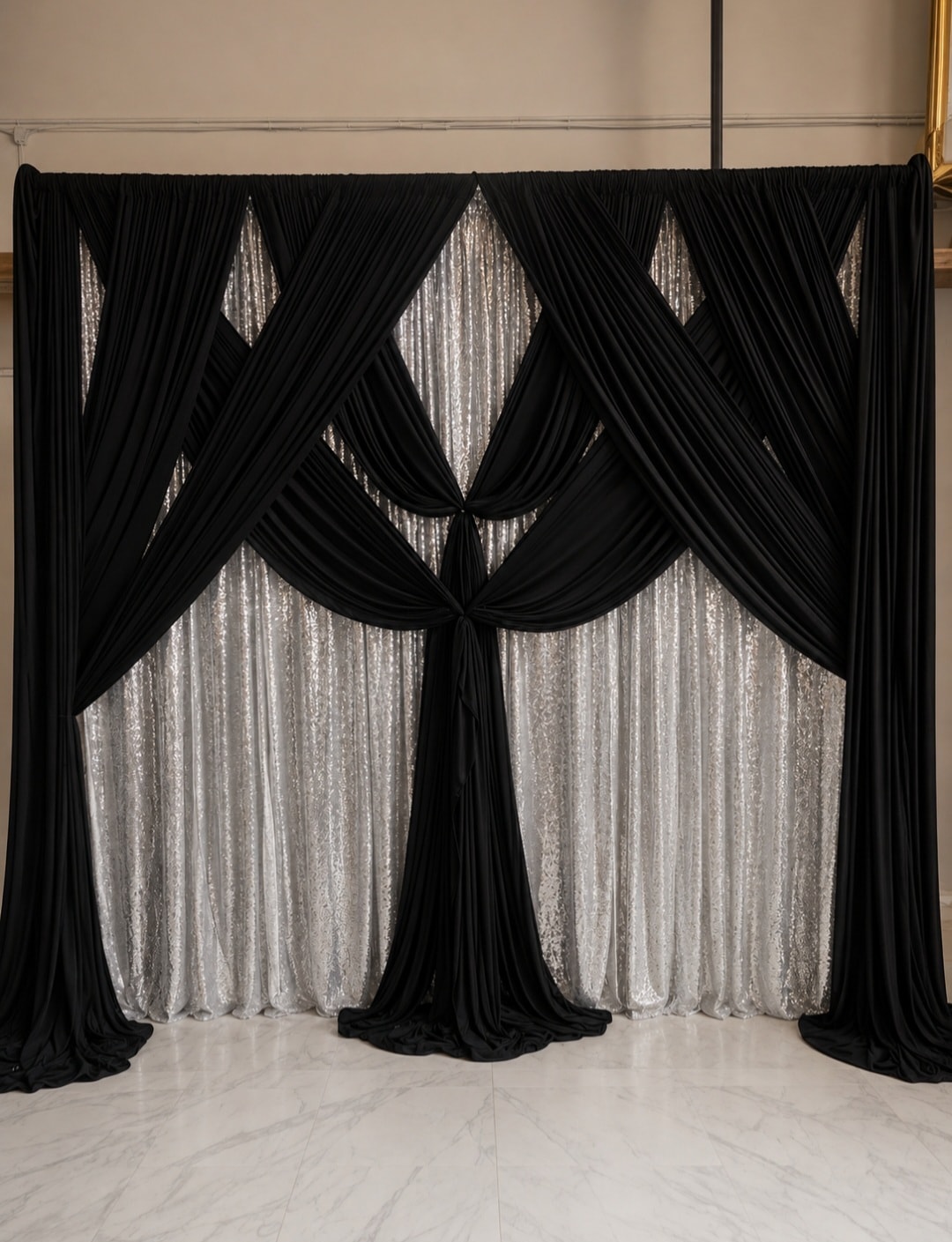 Black & Silver Elegant Draped Backdrop